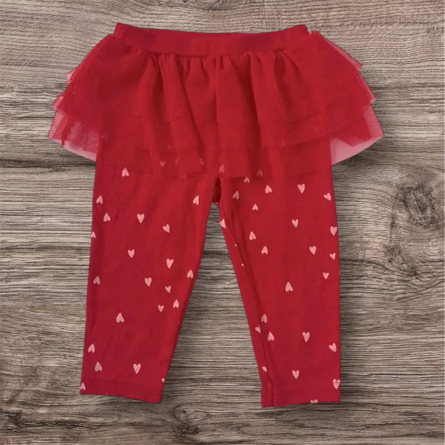 Carter's Red and Pink Heart Print Tutu Ruffle Skirt Pants Baby Girl, Size 3M 1408